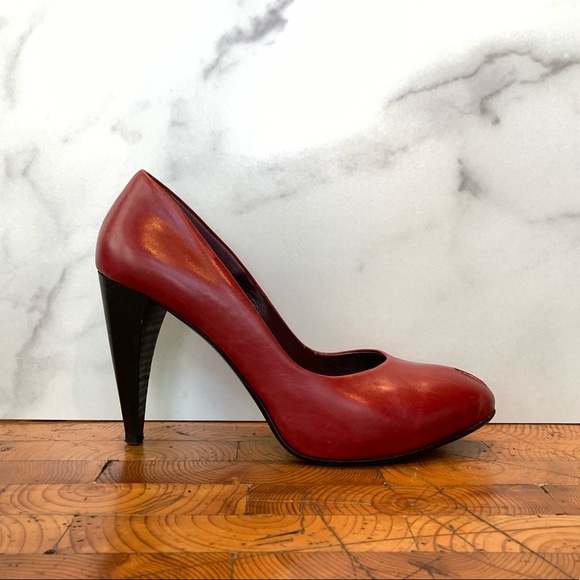 Paolo Red Leather Peep Toe Pumps Heels 38 8 - Picture 4 of 10